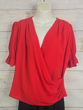 No Brand Red Draped Deep V-Neck Women’s Top Sz L